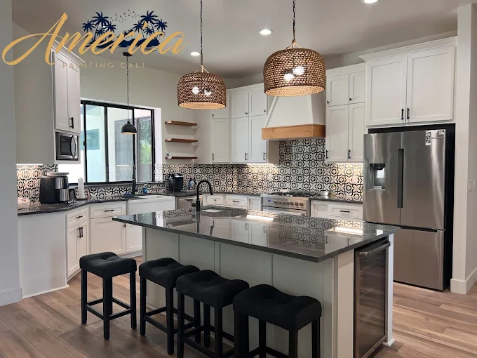 Freshly painted modern kitchen with white cabinets